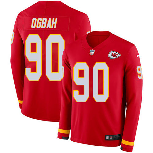 Nike Kansas City Chiefs #90 Emmanuel Ogbah Red Team Color Men's Stitched NFL Limited Therma Long Sleeve Jersey Men's