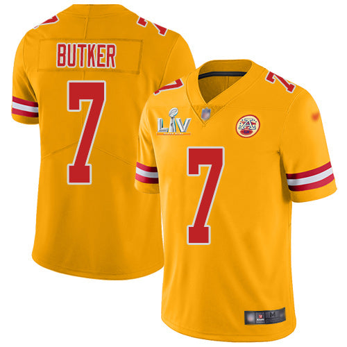 Nike Kansas City Chiefs #7 Harrison Butker Gold Men's Super Bowl LV Bound Stitched NFL Limited Inverted Legend Jersey Men's