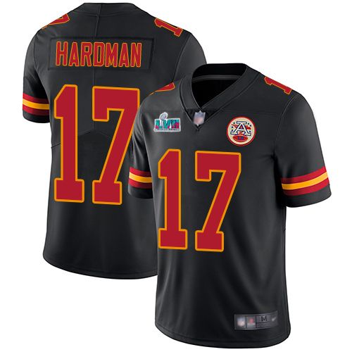 Nike Kansas City Chiefs #17 Mecole Hardman Black Super Bowl LVII Patch Men's Stitched NFL Limited Rush Jersey Men's
