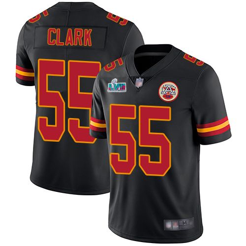 Nike Kansas City Chiefs #55 Frank Clark Black Super Bowl LVII Patch Men's Stitched NFL Limited Rush Jersey Men's