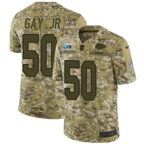 Nike Kansas City Chiefs #50 Willie Gay Jr. Camo Super Bowl LVII Patch Men's Stitched NFL Limited 2018 Salute To Service Jersey Men's