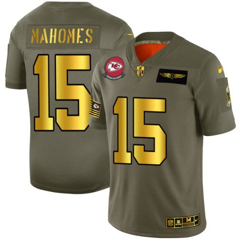 Kansas City Kansas City Chiefs #15 Patrick Mahomes NFL Men's Nike Olive Gold 2019 Salute to Service Limited Jersey Men's
