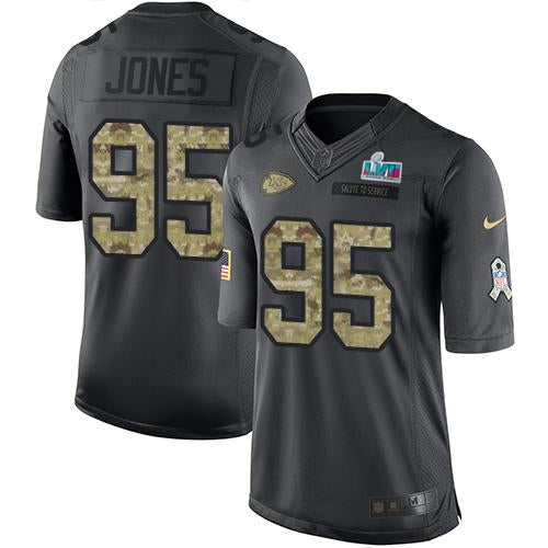 Nike Kansas City Chiefs #95 Chris Jones Black Super Bowl LVII Patch Men's Stitched NFL Limited 2016 Salute to Service Jersey Men's