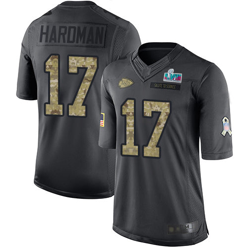 Nike Kansas City Chiefs #17 Mecole Hardman Black Super Bowl LVII Patch Men's Stitched NFL Limited 2016 Salute to Service Jersey Men's