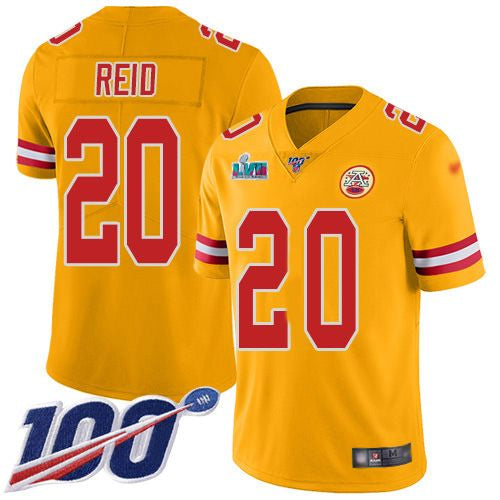 Nike Kansas City Chiefs #20 Justin Reid Gold Super Bowl LVII Patch Men's Stitched NFL Limited Inverted Legend 100th Season Jersey Men's