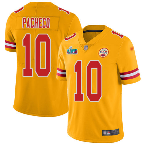 Nike Kansas City Chiefs #10 Isiah Pacheco Gold Super Bowl LVII Patch Men's Stitched NFL Limited Inverted Legend Jersey Men's