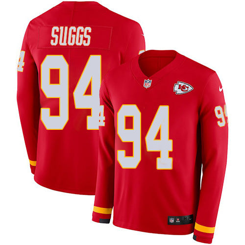 Nike Kansas City Chiefs #94 Terrell Suggs Red Team Color Men's Stitched NFL Limited Therma Long Sleeve Jersey Men's