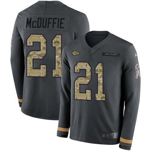 Nike Kansas City Chiefs #21 Trent McDuffie Anthracite Salute to Service Men's Stitched NFL Limited Therma Long Sleeve Jersey Men's