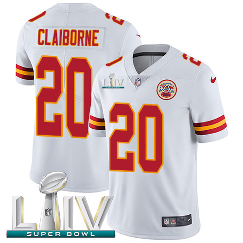 Nike Kansas City Chiefs #20 Morris Claiborne White Super Bowl LIV 2020 Men's Stitched NFL Vapor Untouchable Limited Jersey Men's