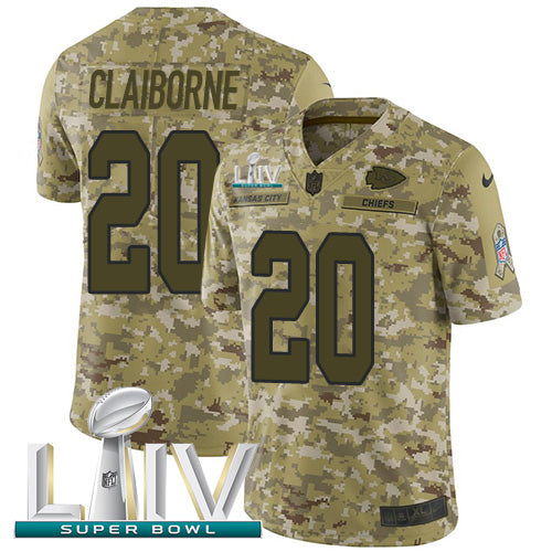 Nike Kansas City Chiefs #20 Morris Claiborne Camo Super Bowl LIV 2020 Men's Stitched NFL Limited 2018 Salute To Service Jersey Men's
