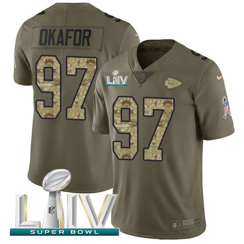 Nike Kansas City Chiefs #97 Alex Okafor Olive/Camo Super Bowl LIV 2020 Men's Stitched NFL Limited 2017 Salute To Service Jersey Men's