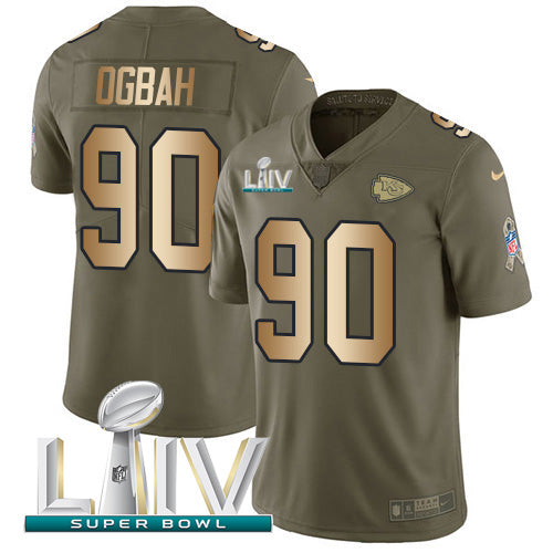 Nike Kansas City Chiefs #90 Emmanuel Ogbah Olive/Gold Super Bowl LIV 2020 Men's Stitched NFL Limited 2017 Salute To Service Jersey Men's