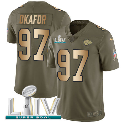 Nike Kansas City Chiefs #97 Alex Okafor Olive/Gold Super Bowl LIV 2020 Men's Stitched NFL Limited 2017 Salute To Service Jersey Men's