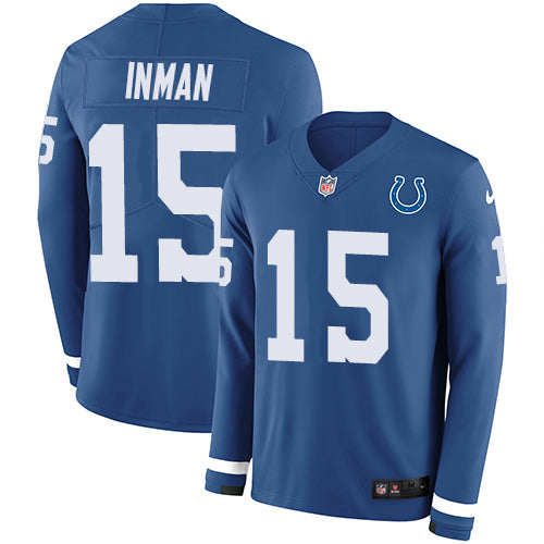 Nike Indianapolis Colts #15 Dontrelle Inman Royal Blue Team Color Men's Stitched NFL Limited Therma Long Sleeve Jersey Men's