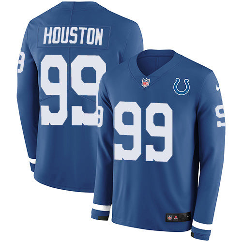Nike Indianapolis Colts #99 Justin Houston Royal Blue Team Color Men's Stitched NFL Limited Therma Long Sleeve Jersey Men's
