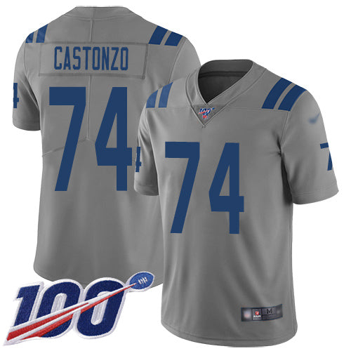 Nike Indianapolis Colts #74 Anthony Castonzo Gray Men's Stitched NFL Limited Inverted Legend 100th Season Jersey Men's