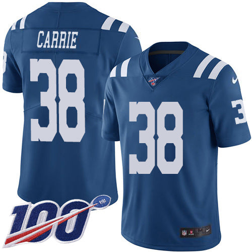 Nike Indianapolis Colts #38 T.J. Carrie Royal Blue Men's Stitched NFL Limited Rush 100th Season Jersey Men's