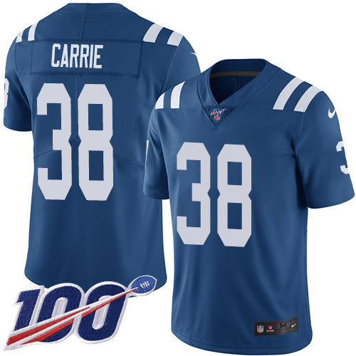 Nike Indianapolis Colts #38 T.J. Carrie Royal Blue Team Color Men's Stitched NFL 100th Season Vapor Untouchable Limited Jersey Men's