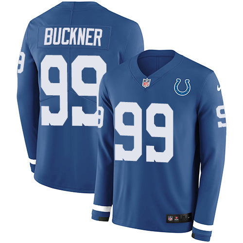 Nike Indianapolis Colts #99 DeForest Buckner Royal Blue Team Color Men's Stitched NFL Limited Therma Long Sleeve Jersey Men's
