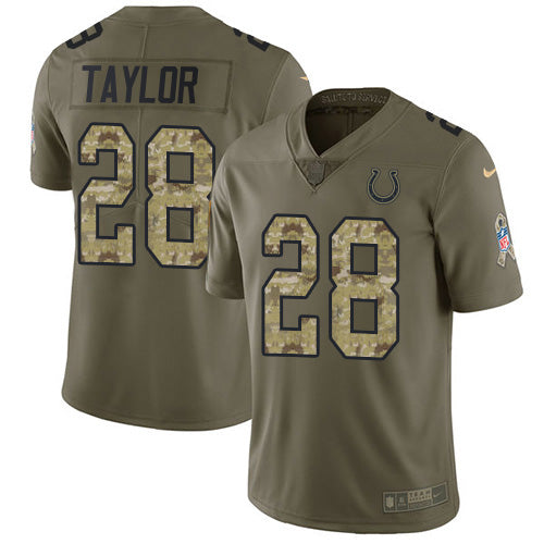 Nike Indianapolis Colts #28 Jonathan Taylor Olive/Camo Men's Stitched NFL Limited 2017 Salute To Service Jersey Men's