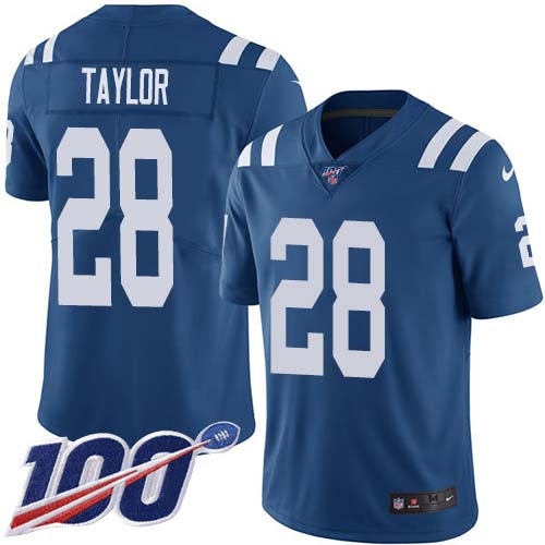 Nike Indianapolis Colts #28 Jonathan Taylor Royal Blue Team Color Men's Stitched NFL 100th Season Vapor Untouchable Limited Jersey Men's
