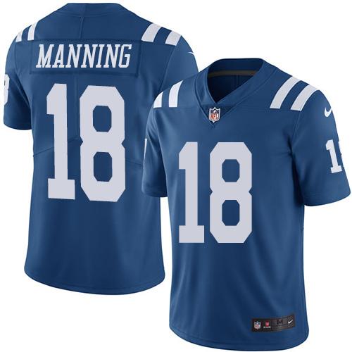 Nike Indianapolis Colts #18 Peyton Manning Royal Blue Men's Stitched NFL Limited Rush Jersey Men's