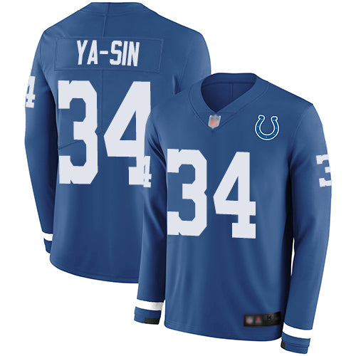 Nike Indianapolis Colts #34 Rock Ya-Sin Royal Blue Team Color Men's Stitched NFL Limited Therma Long Sleeve Jersey Men's