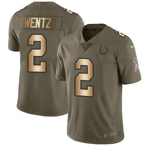 Indianapolis Indianapolis Colts #2 Carson Wentz Olive/Gold Men's Stitched NFL Limited 2017 Salute To Service Jersey Men's