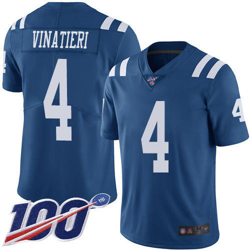 Nike Indianapolis Colts #4 Adam Vinatieri Royal Blue Men's Stitched NFL Limited Rush 100th Season Jersey Men's
