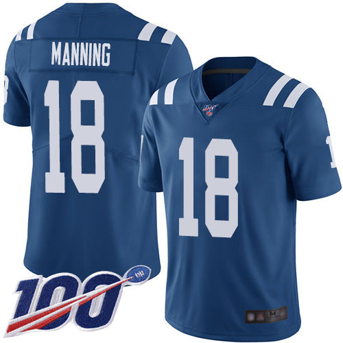 Nike Indianapolis Colts #18 Peyton Manning Royal Blue Team Color Men's Stitched NFL 100th Season Vapor Limited Jersey Men's