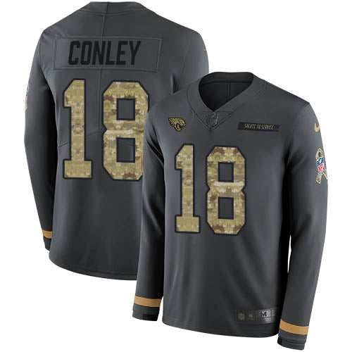Nike Jacksonville Jaguars #18 Chris Conley Anthracite Salute to Service Men's Stitched NFL Limited Therma Long Sleeve Jersey Men's