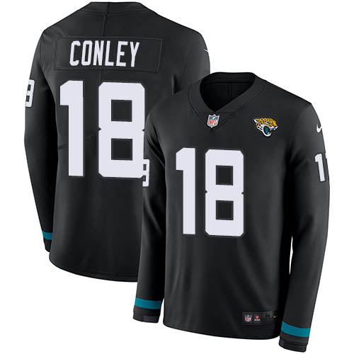 Nike Jacksonville Jaguars #18 Chris Conley Black Team Color Men's Stitched NFL Limited Therma Long Sleeve Jersey Men's