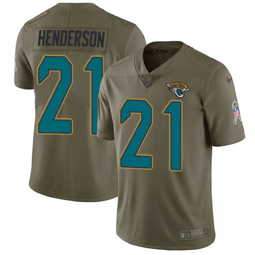 Nike Jacksonville Jaguars #21 C.J. Henderson Olive Men's Stitched NFL Limited 2017 Salute To Service Jersey Men's