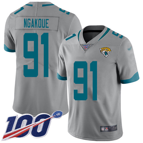 Nike Jacksonville Jaguars #91 Yannick Ngakoue Silver Men's Stitched NFL Limited Inverted Legend 100th Season Jersey Men's