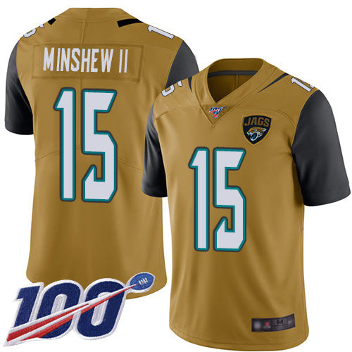 Nike Jacksonville Jaguars #15 Gardner Minshew II Gold Men's Stitched NFL Limited Rush 100th Season Jersey Men's