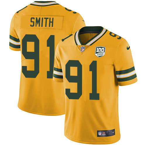 Nike Green Bay Packers #91 Preston Smith Yellow Men's 100th Season Stitched NFL Limited Rush Jersey Men's