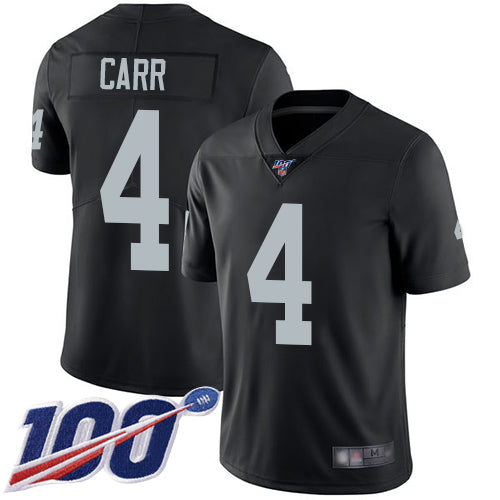 Nike Las Vegas Raiders #4 Derek Carr Black Team Color Men's Stitched NFL 100th Season Vapor Limited Jersey Men's