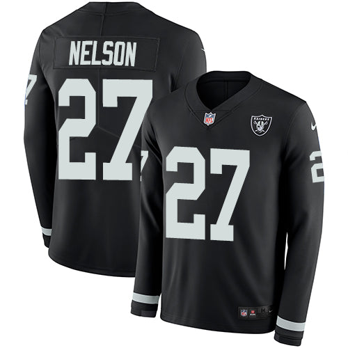 Nike Las Vegas Raiders #27 Reggie Nelson Black Team Color Men's Stitched NFL Limited Therma Long Sleeve Jersey Men's