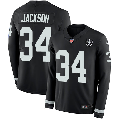 Nike Las Vegas Raiders #34 Bo Jackson Black Team Color Men's Stitched NFL Limited Therma Long Sleeve Jersey Men's