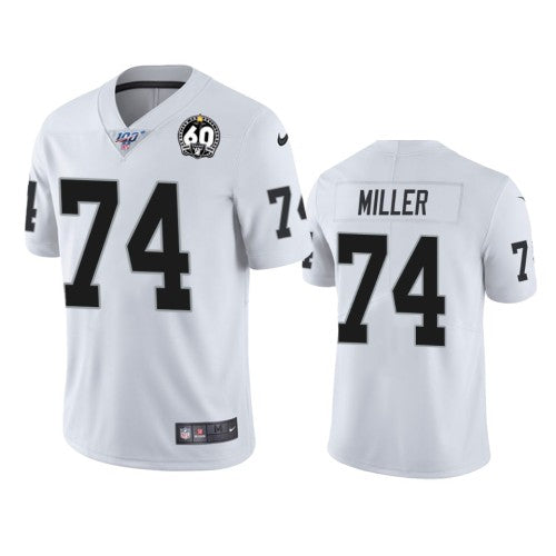 Nike Las Vegas Raiders #74 Kolton Miller White 60th Anniversary Vapor Limited Stitched NFL 100th Season Jersey Men's