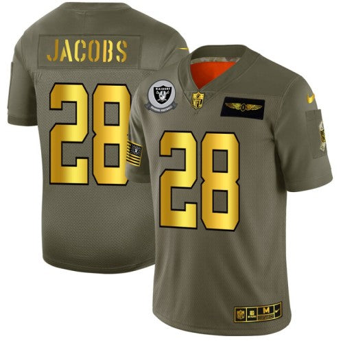 Las Vegas Raiders #28 Josh Jacobs NFL Men's Nike Olive Gold 2019 Salute to Service Limited Jersey Men's