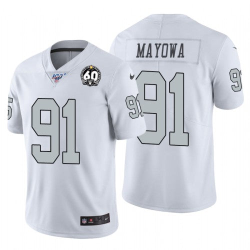 Nike Las Vegas Raiders #91 Benson Mayowa White 60th Anniversary Patch Men's Stitched NFL 100 Limited Color Rush Jersey Men's