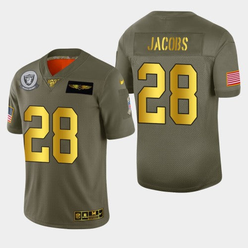 Las Vegas Raiders #28 Josh Jacobs Men's Nike Olive Gold 2019 Salute to Service Limited NFL 100 Jersey Men's