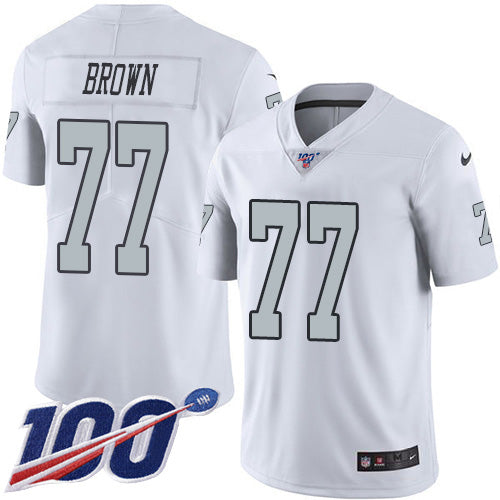 Nike Las Vegas Raiders #77 Trent Brown White Men's Stitched NFL Limited Rush 100th Season Jersey Men's
