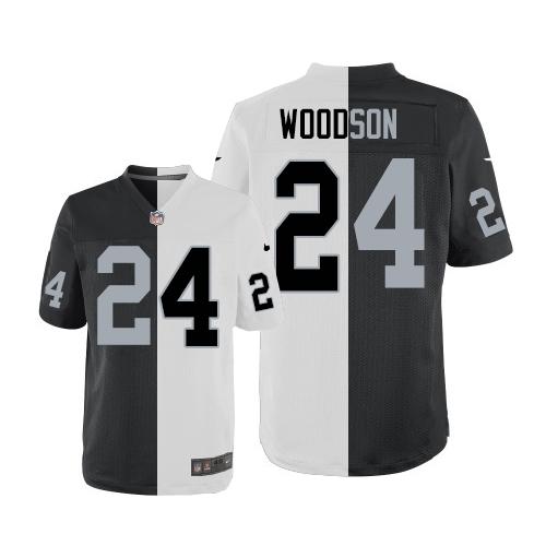 Nike Las Vegas Raiders #24 Charles Woodson White/Black Men's Stitched NFL Elite Split Jersey Men's
