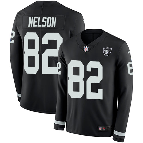 Nike Las Vegas Raiders #82 Jordy Nelson Black Team Color Men's Stitched NFL Limited Therma Long Sleeve Jersey Men's