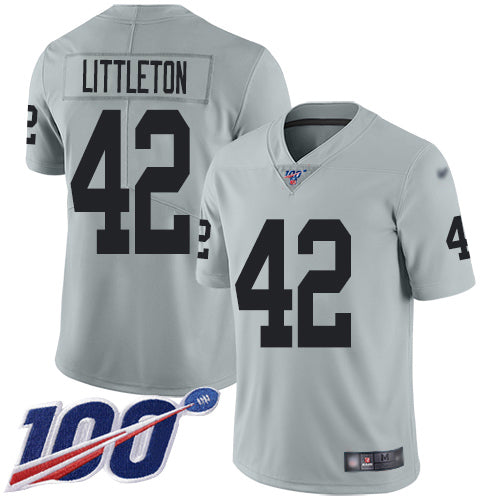 Nike Las Vegas Raiders #42 Cory Littleton Silver Men's Stitched NFL Limited Inverted Legend 100th Season Jersey Men's