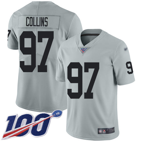 Nike Las Vegas Raiders #97 Maliek Collins Silver Men's Stitched NFL Limited Inverted Legend 100th Season Jersey Men's