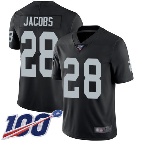Nike Las Vegas Raiders #28 Josh Jacobs Black Team Color Men's Stitched NFL 100th Season Vapor Limited Jersey Men's