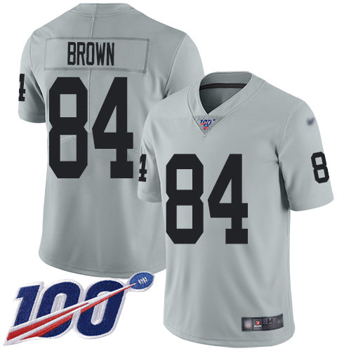 Nike Las Vegas Raiders #84 Antonio Brown Silver Men's Stitched NFL Limited Inverted Legend 100th Season Jersey Men's